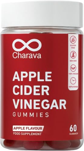 Charava Apple Cider Vinegar Gummies with The Mother 1000mg - Vegan Gummies for Weight Loss - Enhanced with Vitamin B12 & Folic Acid 30 Servings 60 High Strength ACV Gummies Natural Ingredients