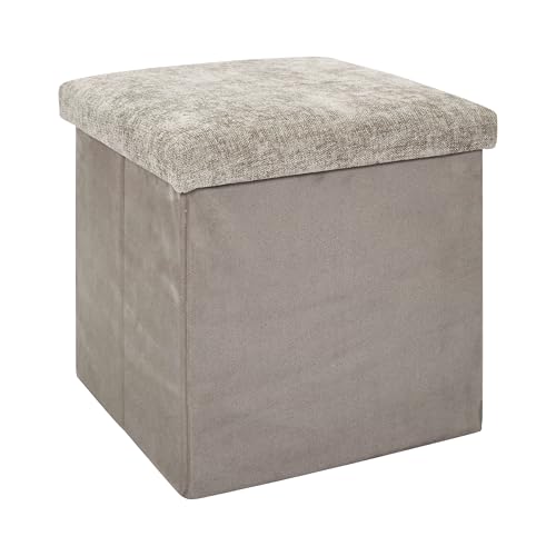 HOME DECO FACTORY - HD7803 - Coffre Pouf Pliable Emilia Taupe - Unité de Rangement Pratique en Polyester - Idéal pour Stocker Plaids et Coussins - Assise...