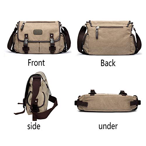 [Upgraded] Vintage Canvas Messenger Bag 13 15.6 17 inches Large Book Laptop Shoulder Bag Women Men New (Beige, X-Large)4