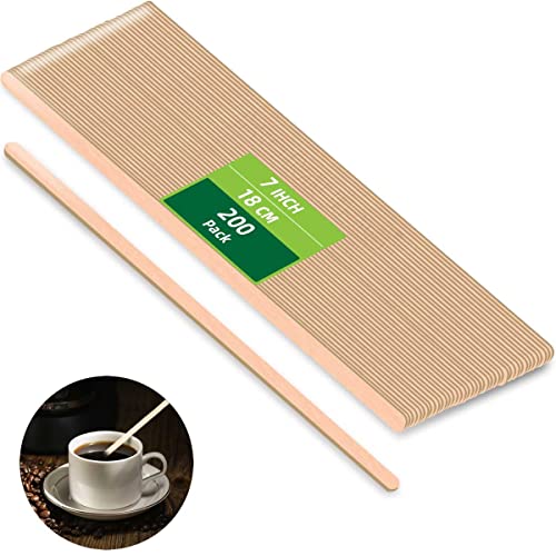 HOMURG Mescolatori per caffè e bevande in legno, 200 conteggi, agitatore espresso e bastoncini per caffè istantaneo, alternative non plastiche