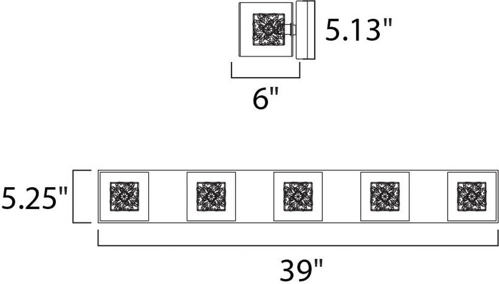 ET2 E22835-18SVPC Gem Modern Clear Crystal/Metal Cubes Bath Vanity Wall Mount with Silver Shade, 5-Light Xenon 200 Total Watts, 5" H x 39" W, Polished Chrome