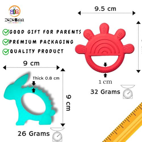 Image of Cute Shape Soft Silicone Teether for Baby Gums, Teething Toys for Babies, BPA Free, Pain-Relief, Non-Toxic, 100% Food Grade, Soothing, Easy to Grasp Chewable - Hand+Rabbit (Pack of 2)