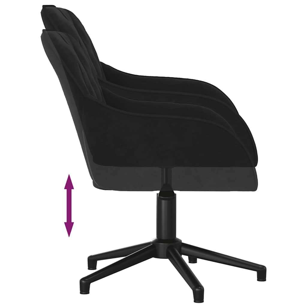 Chaise de bureau pivotante en velours noir avec accoudoirs et soutien dorsal ergonomique, réglable en hauteur, rotation à 360 degrés, charge jusqu'à 110 kg, idéale pour le bureau à domicile