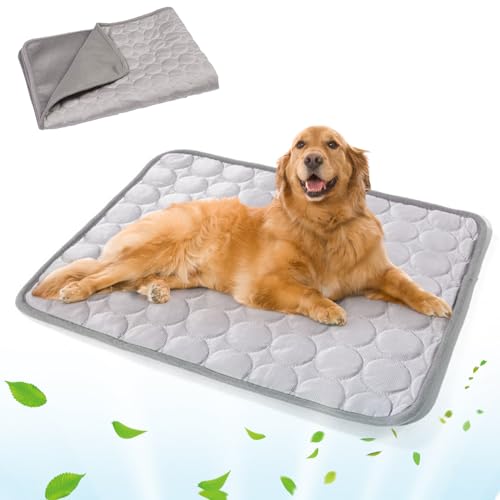 Kühlmatte Hunde, Haustier Kühlmatte,Hundekühlmatte für Hund & Katze Selbstkühlende Matte für Haustiere Summer Pet Ice Pad Abrieb- und Bissfest Natürliche Kühlung,Draußen und Auto(Grau 100*70cm)