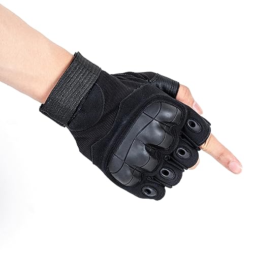 GCSIOM Motorcycle Fingerless Gloves Breathable, Non-Slip, Impact Resistant, Suitable for Outdoor Cycling, Motorcycle Riding, Rock Climbing, Hiking and Hunting (Black, Large)