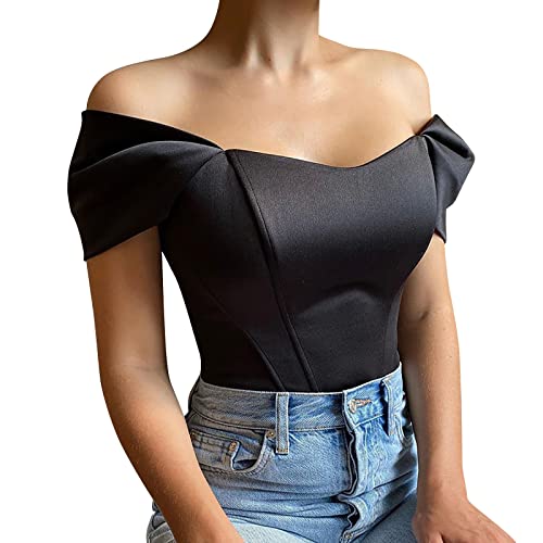 Corset noir pour femmes en satin bustier une épaule | Maillot de corps chic chic