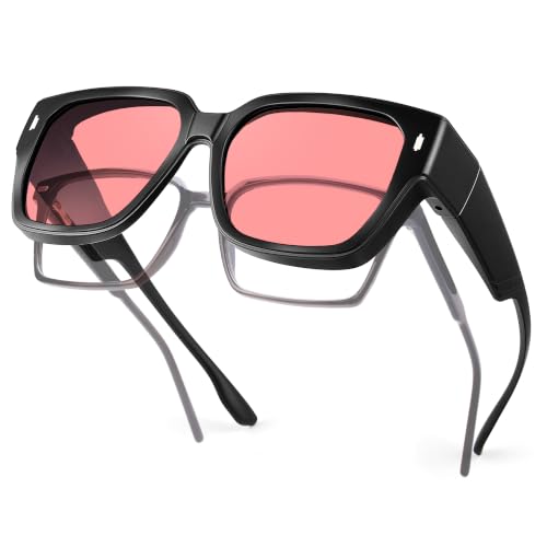 Image of Fluorescent-41 Rose Tinted Fit Over Blue Light Blocking Glasses for Migraine, Light Sensitivity, Photophobia JF7202
