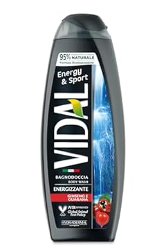 Vidal - Bagnoschiuma Energy & Sport, Formula Energizzante, con estratti di Ginseng e Guaranà, Dermatologicamente Testato, 500ml