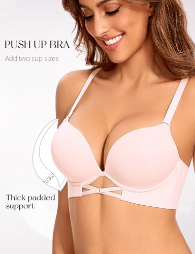 Image of Upushall Push Up Padded Bras for Women Add 2 Cups Plunge T Shirt Everyday Bra Seamless Underwire Support