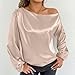 Satin Tops for Women Off The Shoulder Long Sleeve Elegant Blouses Dressy Casual Asymmetrical Neck Work Business Shirts Beige