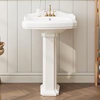 Thaookte Waschbecken Keramik Hahnloch Weiß Standwaschbecken Waschtisch Säule, Aufsatzwaschbecken, Bathroom Sink, Waschtisch, Ablaufgarnitur, Aufsatzbecken, Keramik Weiß 580x480x860 Mm