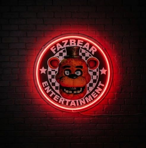 Image of Silver Buffalo Five Nights At Freddy's Boxed Small Die Cut Wall Art with LED Neon Tube Accents Featuring Fazbear Entertainment, 11.6 inch x 11.6 inch