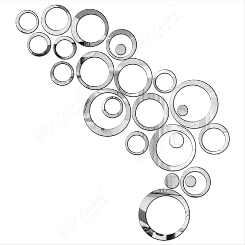 Image of Bikri Kendra - 33 Ring Silver Mirror Sticker for Wall, Acrylic Sticker, Decorative Mirror Sticker for Wall, Acrylic Stickers, Wall Stickers for Hall Room, Bedroom. (RingSilver33)