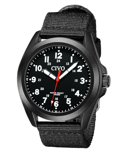CIVO Uhren Herren Schwarz Militär: Analog Quarz Herrenuhr Wasserdicht - Armbanduhr Herren Nylon Armband für Sport Outdoor