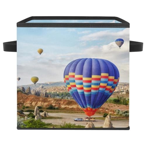 Cube de rangement en tissu avec motif montgolfières et poignées intégrées - 2