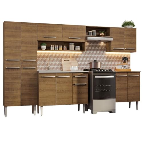 Catálogo para Comprar On-line Cocina Integral Con Estufa los más solicitados. 41 Madesa Cocina Integral Completa Modular con Tarja INOX 293cm Emilly 08 - Marrón