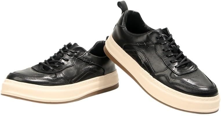 Men's Casual Sneakers Casual Leather Shoes Thick-Soled Comfortable Shoes Round Toe Non-Slip Rubber Soft Sole Lace-ups Breathable Durability Driving Shoes(D,10)