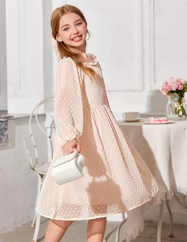 Arshiner Girl Tulle Dress Winter Long Sleeve Teen Girls Party Casual Dresses 5-14Y2