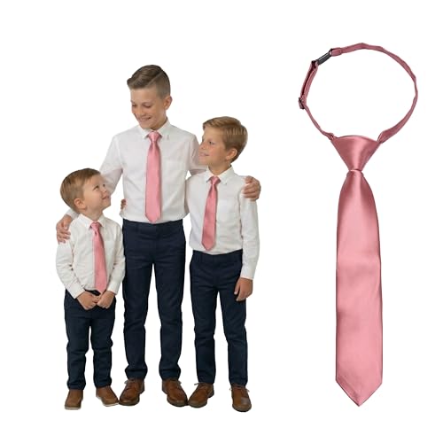 DonDon Gravata infantil pré-atada e ajustável com clipe de 3 comprimentos para pequenos, crianças e adolescentes - ideal para casamentos, batizados e comunhões, Rosa velho