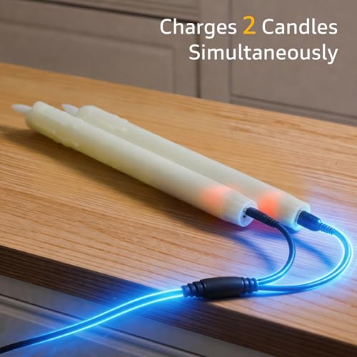 Image of Rechargeable Flameless Timer Remote Taper Candles, 2pcs 0.86 inch x10 inch LED Flickering Dripping Wax Window Tall Fake Ivory Plastic Candlesticks(USB Charging Cable Included)