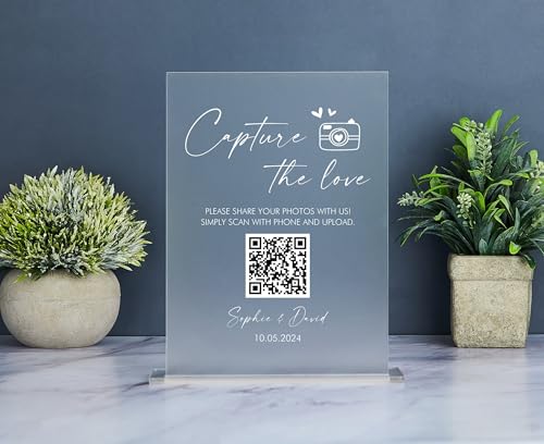Capture the Love QR Code Sign, Acrylic Wedding QR Code Sign, Minimalist Wedding Photo Sharing Sign,...