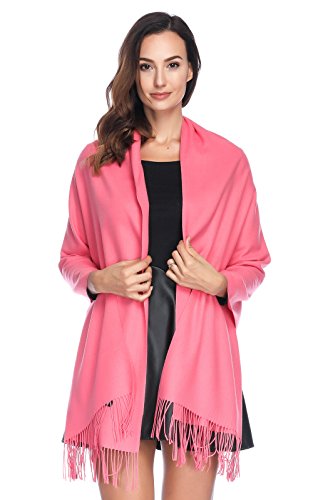 HOYAYO Pashmina Shawl Wraps Cashmere Feel Soft Scarves Evening Dresses Wedding Bridesmaid Scarf for Women Gift Travel Blanket, Watermelon, L