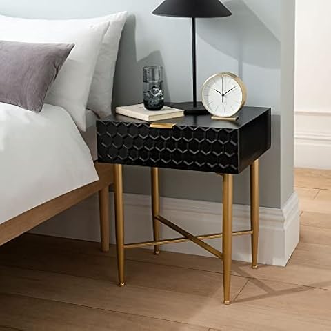 homesdirect365 Black & Gold 1 Drawer Bedside Table | Modern Stylish Bedroom Storage Furniture Unit Cover