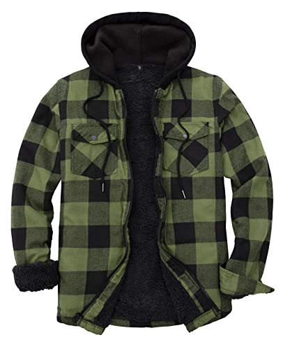 ThCreasa Mens Hooded Flannel Jacket Sherpa Fleece Lined Zip Up Fuzzy Hoodie Shirt Jackets