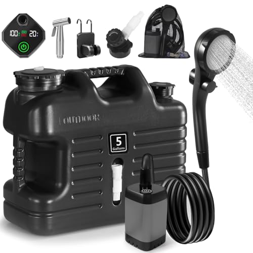 Ducha portátil para camping Digury con garrafón de 5 galones, bomba recargable 6000mAh, impermeable IPX7, contenedores libres de BPA