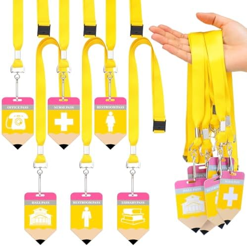 Kosiz 6 Sets Hall Pass Lanyards and School Passes Set for Classroom PVC ...