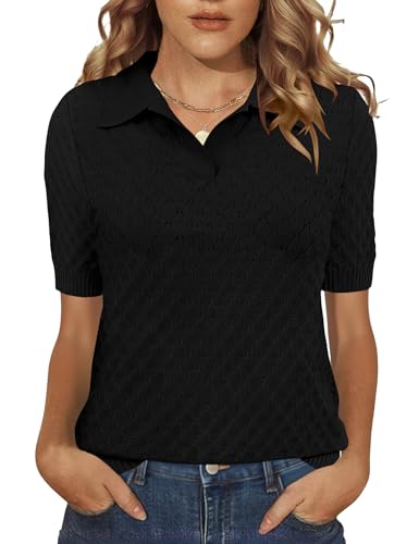 Image of Rapbin Womens Short Sleeve Knit Polo Shirts Summer Spring Sweater Tops