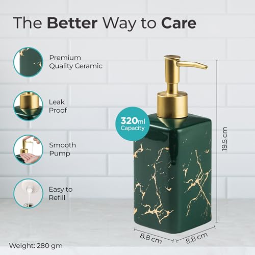 Image of The Better Home 320ml Ceramic Soap Dispenser for wash Basin - Green | Kitchen Accessories Items | Handwash Dispenser Bottle |Kitchen Accessories