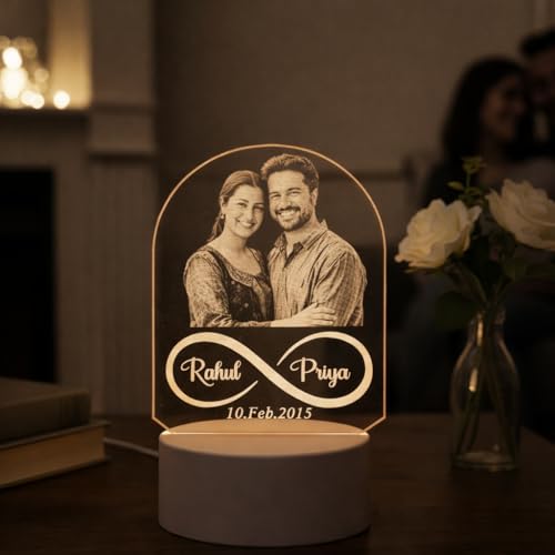 Image of Customized Photo Frame Anniversary Gift for Couples - LED Lamp with Custom Name Acrylic Customize Photo Frames With Photo For Valentine,Wedding Gift for Girlfriend, Wife, Boyfriend Size 4 x 6 Inch