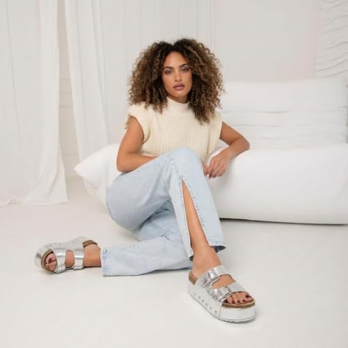 Image of CUSHIONAIRE Guru Platform Sandals Women Footwear - Comfortable Genuine Leather Footbed Studded Chunky Slide Summer Sandals for Women