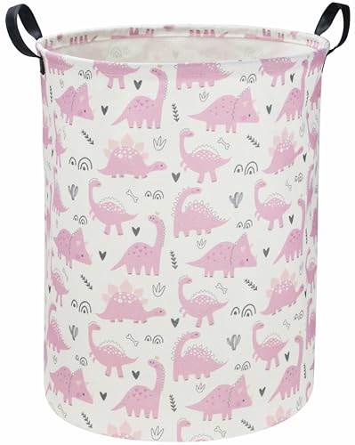 Image of Essme Pink Dinosaur Laundry Basket,Dinosaur Laundry Hamper for Boys Room Decor,Baby hamper,Nursery Hamper,Cute Basket.(Pink Dinosaur)