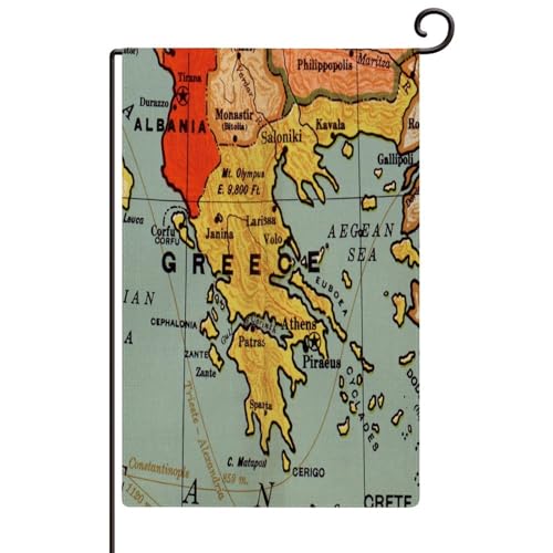 Drapeau de jardin de la Grèce - 30,5 x 45,7 cm - Double face - Personnalisé - Aquarelle - Carte de voyage - Drapeaux de cour pour l'extérieur - Carte du monde antique - Décoration extérieure