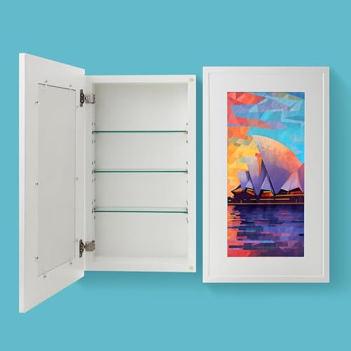 Concealed-Medicine-Cabinet-1424-Recessed-Picture-Frame-Medicine-Cabinet-Farmhouse-White-Wood-Frame-3-Shelves-100-Handmade-Fully-Assembled-Wall-Niche-Insert-For-BathroomBedroomHallwayWhite Concealed Medicine Cabinet 1424 Recessed Picture Frame Medicine Cabinet Farmhouse White Wood Frame 3 Shelves 100 Handmade Fully Assembled Wall Niche Insert For BathroomBedroomHallwayWhite