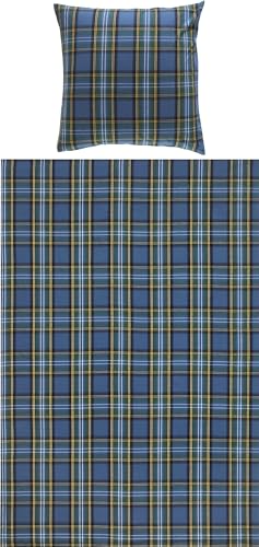 Erwin Müller warme Bettwäsche Flanell buntgewebt blau-grün Größe 80x80...