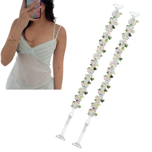 Moly Story Decorative Bra Straps,Removable Invisible Floral Bra Straps Replacement for Bra,Shoulder Straps for Tops Dress (Blue)