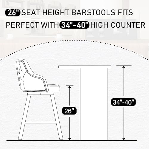 Image of Black Bar Stools Set of 3, 26 inch Faux Leather Counter Stools with High Back