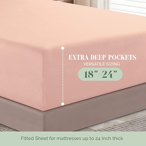 Elegant Comfort Luxury 1500 Premium Hotel Quality Microfiber 4-Piece Sheet Set - Soft, All Around Elastic 18-24 Inches Deep Fitted Sheet - Extra Deep Pocket Sheets, King, Blush