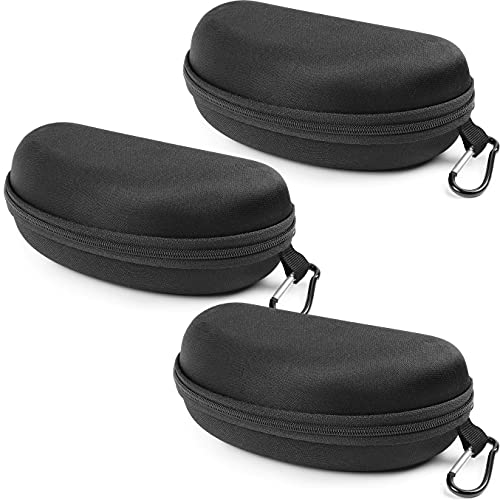 Yogo Vision Estojo de óculos de sol, pacote com 3, capa rígida com clipe, portátil, com zíper, armação para óculos, Preto, M