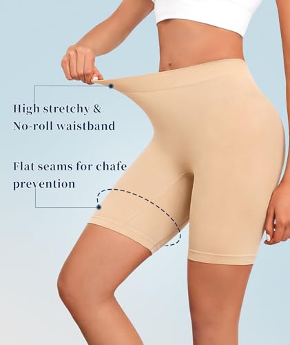 Image of 4 Pack Slip Shorts for Under Dress Women Seamless Boyshorts Panties Anti Chafing Shorts