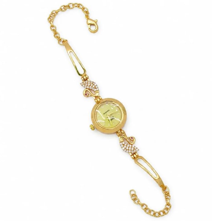 Royal Gold & Ruby Accent Peacock Bracelet Watch for Women-image-13