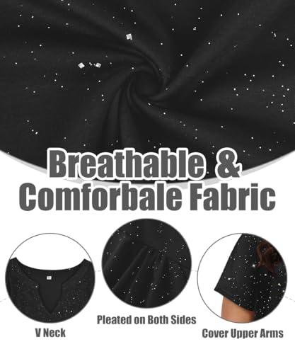 CARCOS Plus Size Tops for Women Summer Short Sleeve V Neck T Shirts Pleated Casual Business Tunic Blouses XL-5XL4