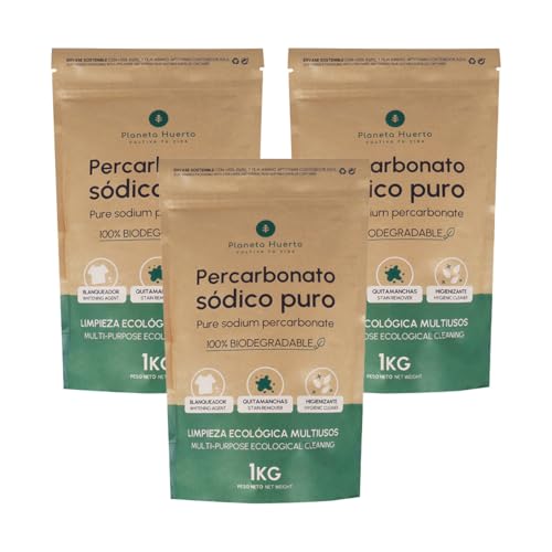 Planeta HUERTO | Pack 3X Percarbonato Sódico 1 Kg - Blanqueador, Quitamanchas e Higienizante Ecológico | 100% Natural y Biodegradable