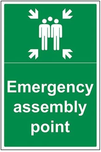 Vsafety Emergency Assembly Point Sign - 400mm x 600mm - 2mm Rigid Plastic, Green, 400x600mm