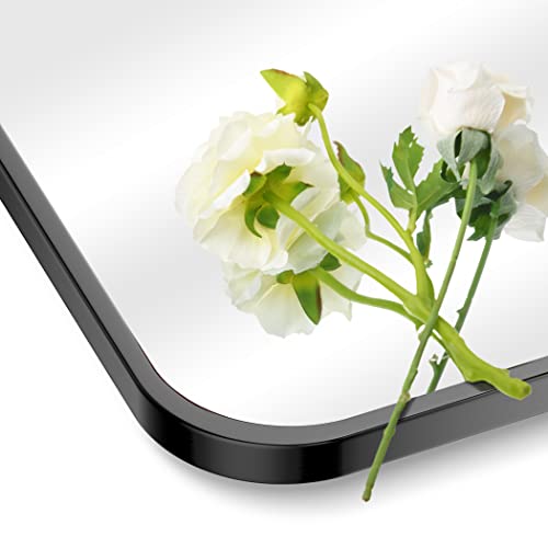 Forbath Black Bathroom Mirror, Wall Mounted Vanity Mirror 20" X 28" Rectangle Rounded Corner Farmhouse Decor Metal Framed Bath Mirror For Living Room Bedroom, Hangs Horizontal Or Vertical #TOP2