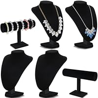 Huquary 6 Pcs Jewelry Display Set Necklace Display Stand T Bar Bracelet Holder Jewelry Bust for Home Store Trade Show