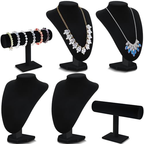 Huquary 6 Pcs Black Velvet Jewelry Display Set Necklace Display Stand T Bar Bracelet Holder Necklace Display Velvet Bracelet Holder Jewelry Display for Home Store Trade Shows